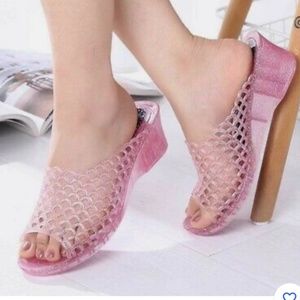 Clear pink peep toe sandals